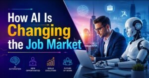 How AI Is Changing the Job Market Artificial intelligence (AI) is really starting to shift how people work, and also how businesses choose who to hire. The reason it matters is because How AI Is Changing the Job Market, is basically about the ways AI affects jobs, day to day work tasks, the skills that seem necessary, and the kinds of career openings that show up. AI is moving into a lot of workplaces now. It can handle repetitive chores, sort through information, and assist workers so they can reclaim time. Because of that, this change is opening up some brand new opportunities while at the same time it is reshaping certain traditional positions, kind of quietly at first. In this article, we’re going to sorta dig into how AI is shaking up different careers. Also we will look at which roles get hit the most by AI, what skillsets workers might need going forward, and how people can prepare themselves for what comes next, even if it feels a little uncertain, or kinda vague at times. AI and the Changing Nature of Work AI is kind of reshaping how work happens, because it can take over lots of repetitive and slow tasks. Employees can now use AI for organizing information, drafting some basic texts , getting into data, answering the usual questions, and finishing other routine activities quicker than before. Still, that does not always mean the whole role gets replaced. Sometimes it s only specific parts of a job that get automated, and then people end up with extra bandwidth for more inventive thinking, clearer dialogue, better coordination, or even tackling problems that need human judgment. As AI shows up more and more, learning how to work alongside it, or how to use it well, is becoming an important piece in many careers not just some tidy option. Jobs Most Affected by AI Jobs that have repetitive, predictable, or very data driven tasks are more apt to see changes due to AI. Like customer service, data entry, basic writing, accounting, marketing, and a few technology related roles are already leaning on AI tools to speed up daily operations, or make stuff less slow. Still, the impact of AI isn’t the same in every profession. Some positions might need fewer people for certain duties, while others may just shift what they do day to day. Work that leans hard on creativity, emotional insight, leadership, hands on physical effort, or multi step judgment calls can remain needing a strong human presence though. Job / Industry How AI Is Affecting It Customer Service AI chatbots handle common questions and basic support. Data Entry AI automates repetitive data entry and organization. Marketing AI helps create content and analyze marketing campaigns. Accounting AI assists with calculations, records, and routine reports. Software Development AI supports coding, testing, and debugging tasks. New Career Opportunities Created by AI Even if AI might reduce some chores, it’s also making brand new kinds of jobs. Businesses still need real people, to build AI systems, guide AI projects, sort through data, keep an eye on digital platforms, and make sure AI is being applied the right way not just the exciting way. So, all of this brings opportunities for technical folks and for people who are not technical at all. Not everyone has to become an AI engineer, to benefit from these changes. If someone can really understand AI tools first, then learn how they slot in within a specific industry , it can open up fresh career paths, faster than you’d think. How AI Is Improving Workplace Productivity One of the biggest perks of AI is that it can kind of save time. An employee can use it to summarize a long document, line up information, make a first draft, do fast data analysis, or answer everyday customer questions, all within a short span, which is pretty quick honestly. That also kinda means workers can lean toward more meaningful responsibilities.Instead of spending most of the day doing the same old chores, employees could get more room for thinking ahead, creativity, coordination, and even better customer relationship vibe. The best outcomes often show up when the AI takes care of the background grind, or the support work, while people still supervise it, guide it , and actually close the loop on the final deliverable. Key Points : AI saves time on those daily tasks like, pretty much. AI helps employees work quicker, and also calmer. AI reduces repetitive work with ease ,really. AI improves workplace decision making and also better judgment, overall. Skills Workers Need in the AI Era As AI changes workplace responsibilities, employees need to build skills that help them use tech effectively or at least not get stuck. Having basic AI knowledge really matters, it helps people get the sense of what different tools can do, and also where their boundaries are, not just the shiny parts. In other words, understanding the capability and the limits can make day to day tasks less confusing. Still, the human side stays very important. Critical thinking lets workers verify AI outputs, and creativity helps them craft original directions instead of copying what’s already there. Communication skills matter too, leadership , problem-solving , plus adaptability can keep people valuable even when technology changes the way their jobs are handled. Benefits of AI for Employees and Businesses AI can bring a boost to businesses, by making their processes faster and more efficient in a sort of smooth way. It can assist companies in interpreting information, upgrading customer support, lowering repetitive workloads, and even nudging employees through daily chores. In the end it might let businesses put more energy into growth, and creative breakthroughs rather than getting stuck in the day to day grind. Employees can gain from these changes too, because AI can act like a practical helper, not just something abstract. It can support research, help with writing, help with organization, and take care of the more data heavy tasks. When workers get proper training , they can use AI to reclaim time and also raise the overall quality of their work. So instead of seeing it only as a threat, they can see it as a useful tool. Challenges of AI in the Job Market AI growth is also kind of a double sided thing, because it creates real challenges. Some businesses might automate tasks that used to need several employees, and that can hit certain positions pretty directly. At the same time, workers may feel pressure to ramp up learning new tools fast, especially when their industry starts moving around. Then there is also the accuracy angle, and the responsible use part. AI systems can occasionally generate wrong outputs, or biased and sometimes even misleading information, even if it looks polished. Privacy and data security matter a lot too, not just the headlinesSo, in practice businesses should lay out clear guidelines, give real direction to employees, and keep human oversight while using AI because if not it gets kind of weird and risky. How to Prepare for the Future of Work Getting ready for an AI-driven job market doesn’t exactly mean you have to learn everything there is about artificial intelligence. Honestly, a more grounded path is to see how AI is already used in your own line of work, then pick up the relevant tools that can make daily tasks feel less heavy. Also, ongoing learning helps when job duties shift around, because you can pivot faster. people can sharpen their digital skills, test out AI tools that actually match their field, and at the same time boost human strengths like clear communication, and problem-solving which still matters a lot. Staying curious and adaptable can be just as crucial as technical understanding, and sometimes it feels more important than people think. Key Points : Try to pick up fresh skills on a regular basis, and don't stop there. Work on getting better at your digital abilities, step by step little by little, so it adds up. Stay on top of the newest technology trends, always you know . Also , focus on building solid communication skills, clear and steady for real, yes that kind. The Future of AI and Employment The future of work is probably going to be about tighter cooperation between humans and AI. A few jobs already in place might shift around, and also, brand new roles could show up when companies find unusual ways to use technology. So in general, the workplace tomorrow might seem, a bit, unlike what we know today. AI can be quite strong at handling huge quantities of data and finishing specific tasks fast, yet people supply qualities like empathy, imaginative thinking, judgment, and those on the ground experiences. Employees who figure out how to blend these human abilities with AI systems may end up more ready for upcoming chances, maybe even unexpected ones. FAQs Will AI replace human jobs? AI might end up automating some tasks, but that doesn’t mean every job is just going to disappear. A lot of work roles are more likely to shift, as employees start using AI as a sort of support for their everyday responsibilities, kind of like a quiet assistant that shows up when you need it. Which jobs are most affected by AI? Jobs that involve repetitive, fairly predictable, and very data-heavy duties tend to be more vulnerable to automation , but it really hinges on what each role actually does day to day. And yeah, the industry also matters, because the real effect isn’t the same everywhere. What skills are important in the AI era? AI literacy, critical thinking, creativity, communication, problem-solving, and adaptability are important skills. Combining these abilities with industry knowledge can help workers remain competitive. Is AI creating new jobs? Yeah, AI is making new chances in places like AI development, data analysis , cybersecurity, automation, AI leadership, and technology consulting. At the same time it sort of brings extra duties inside roles we already have, like more responsibilities, and yeah it can shift what people actually do day to day. How can workers prepare for AI? Workers can find out how AI is actually being used in their industry, and they can practice with tools that are relevant. At the same time they should keep developing human abilities that AI cannot so easily replace ,like creativity, leadership, and communication. In other words, it’s not just about the algorithms, it’s about the person too, even if things change fast. Conclusion AI is kinda changing the whole job market—like, it’s automating the routine stuff, boosting productivity, and somehow opening new career pathways too.I mean yeah, some jobs might get shaken up, but a lot of them will also transform as technology becomes just like part of everyday work, you know. Honestly, the most useful way to get ready is to keep learning and staying flexible, in a sort of practical way.People who build up AI know how along with strong human skills can actually use these tools to strengthen their careers, rather than just fretting about what it might do. Meta Description: Learn how AI is changing the job market, affecting careers, creating new opportunities, and helping workers build skills for the future of work. How AI Is Changing the Job Market